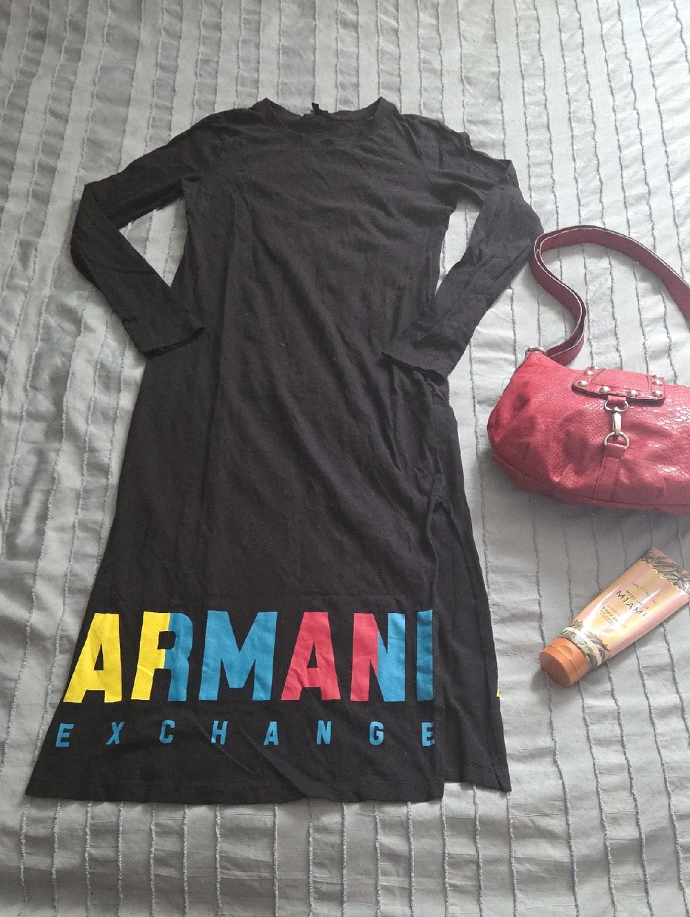 ARMANI EXCHANGE Black Long-Sleeve Logo Dress - Colorblock Lettering